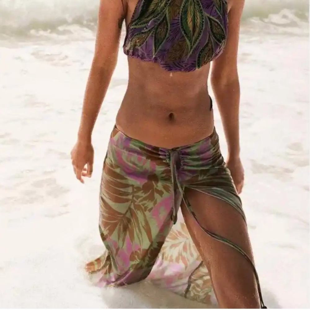 Zara Skirt Tropical Print Linen Blend Maxi Skirt Cover Up Women's Size Small NWT